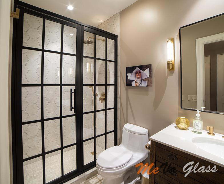 Black grid shower enclosure
